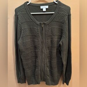 Christopher and Banks Olive Green Textured Full Zip Sweater Size large